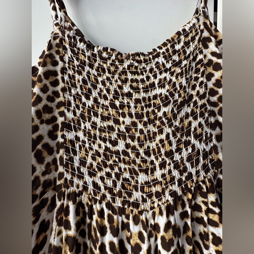 Jessica Simpson Leopard Print Wide Leg Jumpsuit XL | Adjustable Straps | Pockets - Picture 6 of 12